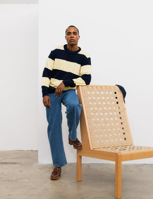 PRÉCOMMANDE - Col Rond BISCO Navy&Yellow Stripes