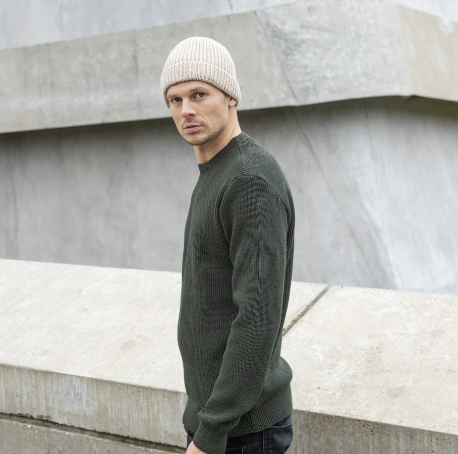 col rond épais Kaki en laine mérinos fabriqué en France