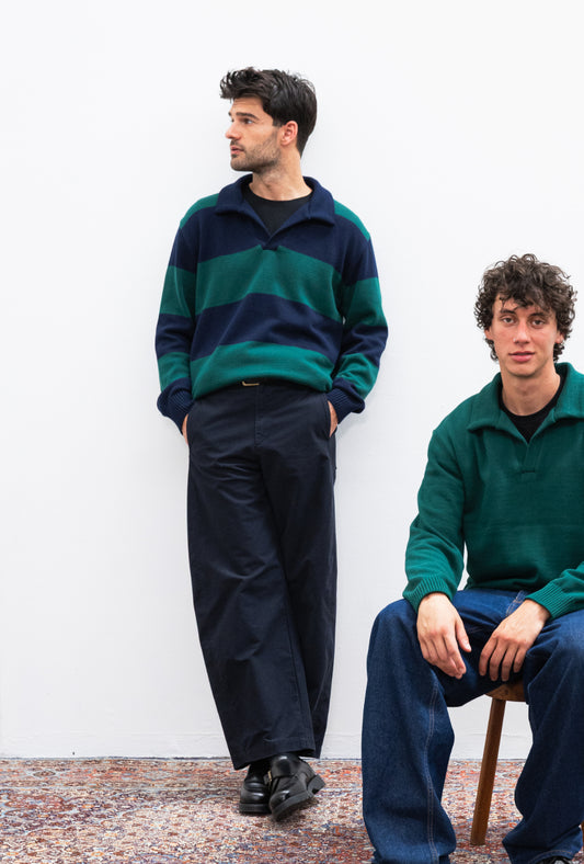 PRÉCOMMANDE - Polo Manches longues COTI Stripes Navy Forest