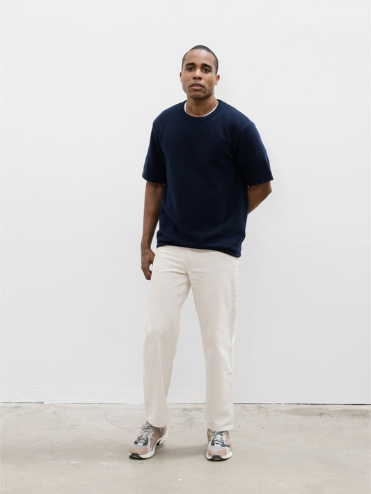 Tee shirt en maille ottoman marine tricoté et confectionné en France en coton biologique