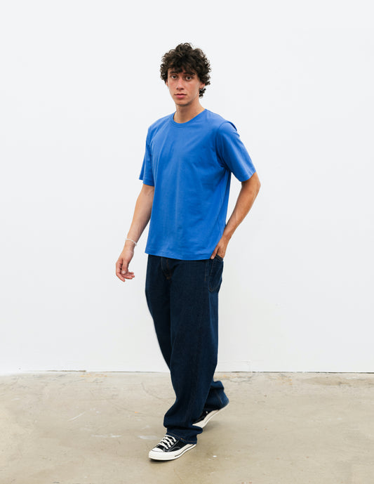 tee shirt bleu azur en coton fabriqué en France tissu Italien issu de maison de luxe