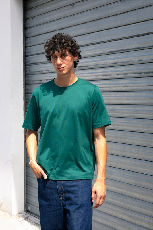 tee shirt vert forêt en coton fabriqué en France tissu Italien de luxe