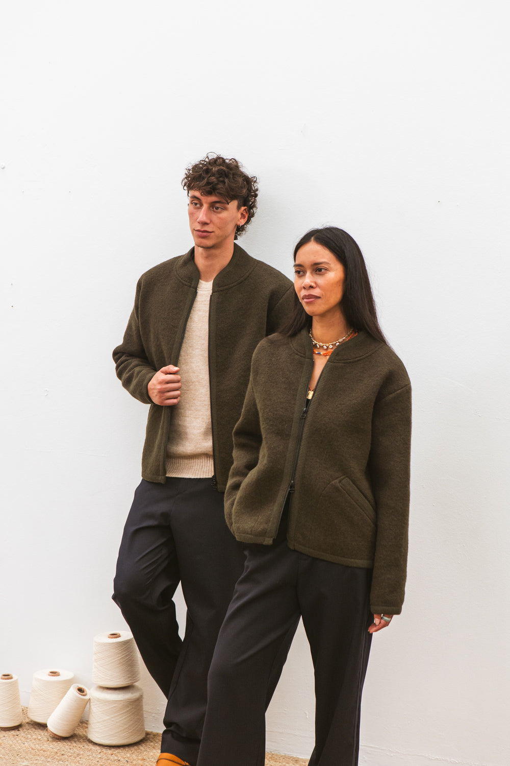 Veste TANA kaki pour homme en laine bouillie, fabriquée en France