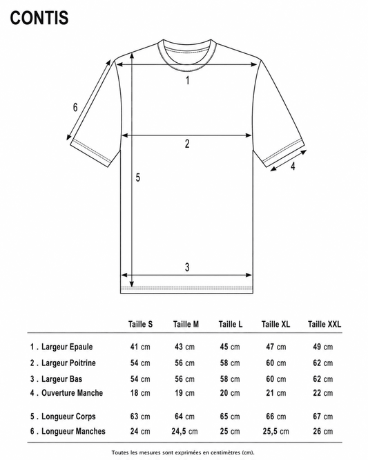 Guide des tailles du tee-shirt fin CONTIS Vert Forêt