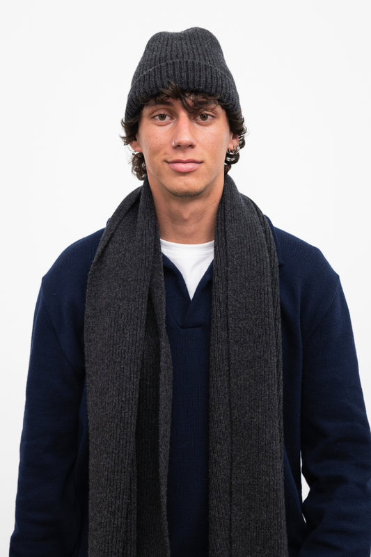 Echarpe Cashma et bonnet Cashmond gris anthracite pour Homme fabriqués en France
