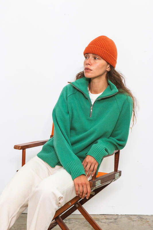 Pull camionneur JAVO vert pour femme en laine et cachemire CABANE