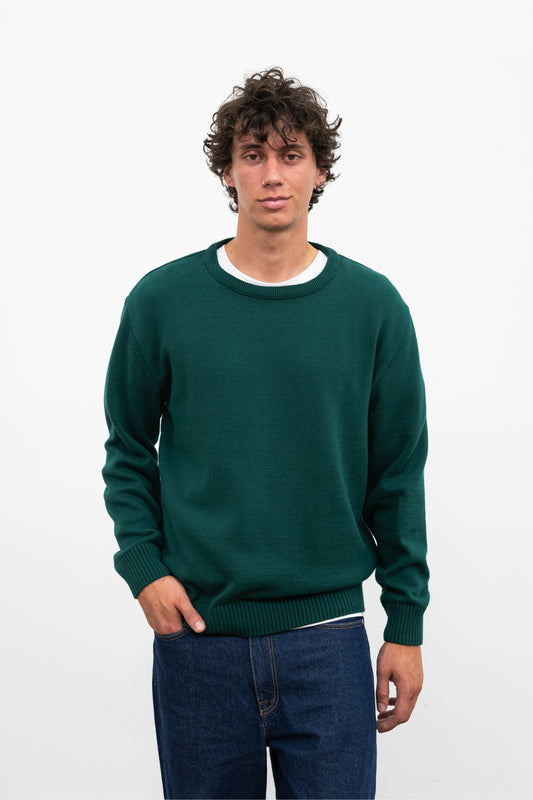 Pull Bisco vert forêt mi-saison en coton léger