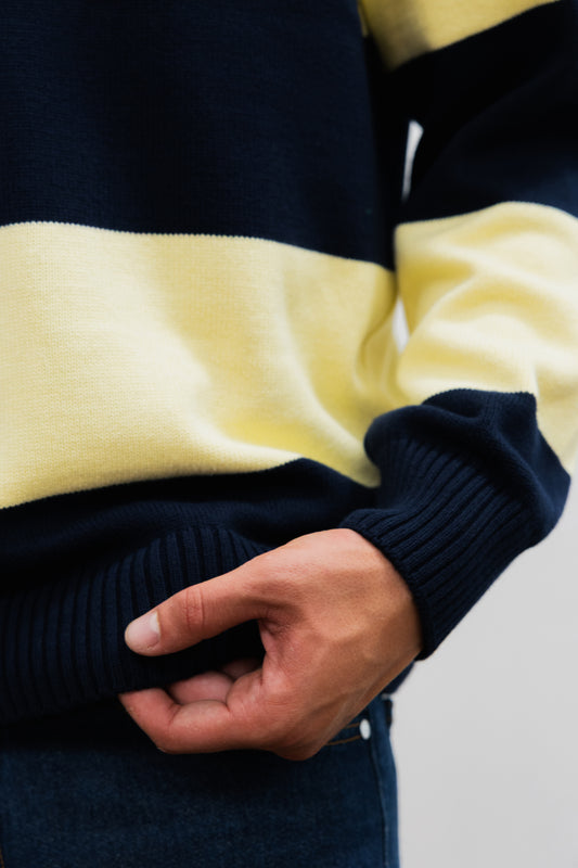 PRÉCOMMANDE - Col Rond BISCO Navy&Yellow Stripes