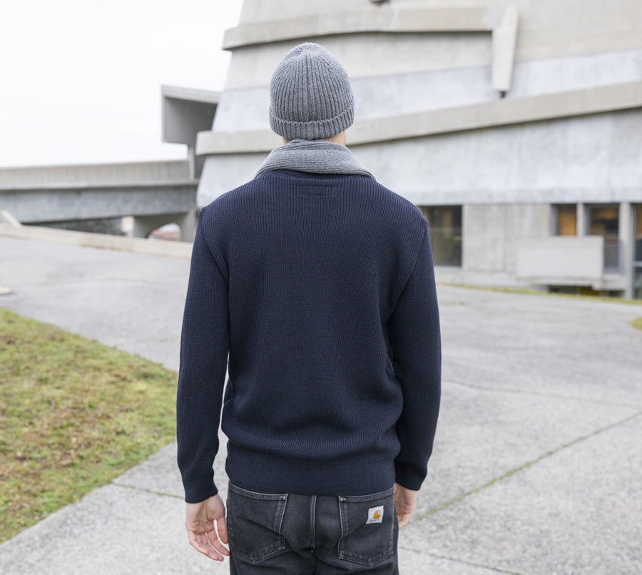 col rond épais Marine en laine mérinos fabriqué en France