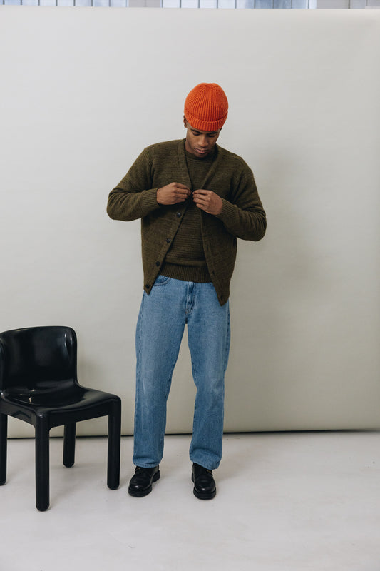 Gilet DORN kaki en laine et alpaga, fabriqué en France