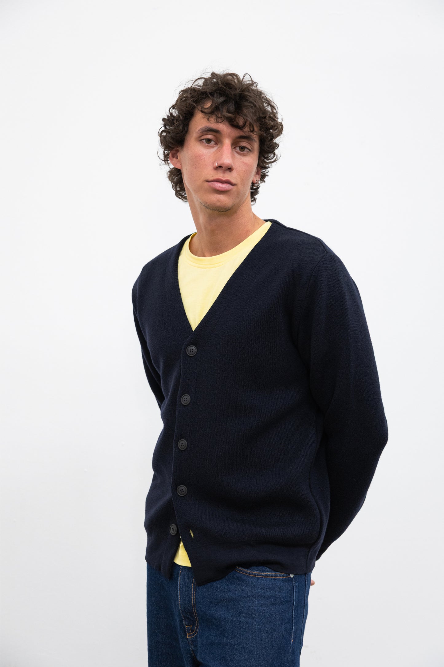 Gilet COPA col V marine coton et laine