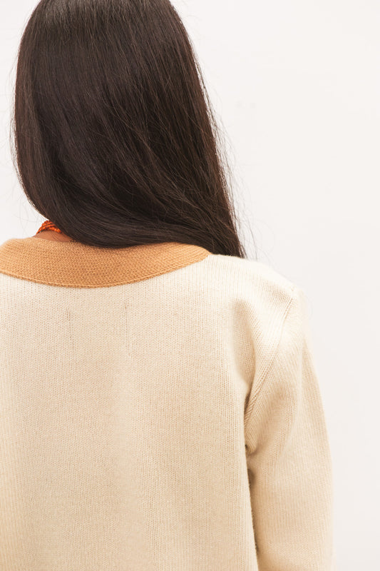 Gilet zippé SANTI blanc latte pour femme en laine et cachemire, fabriqué en France