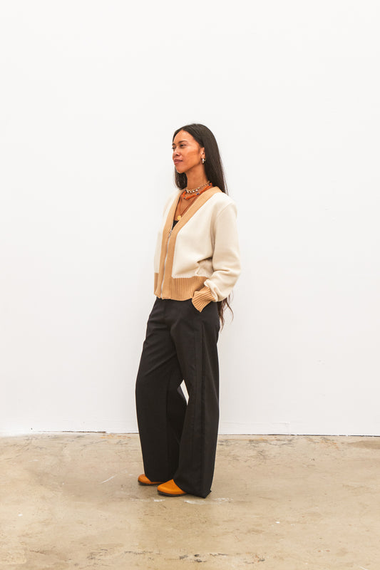 Gilet zippé SANTI blanc latte pour femme en laine et cachemire, fabriqué en France