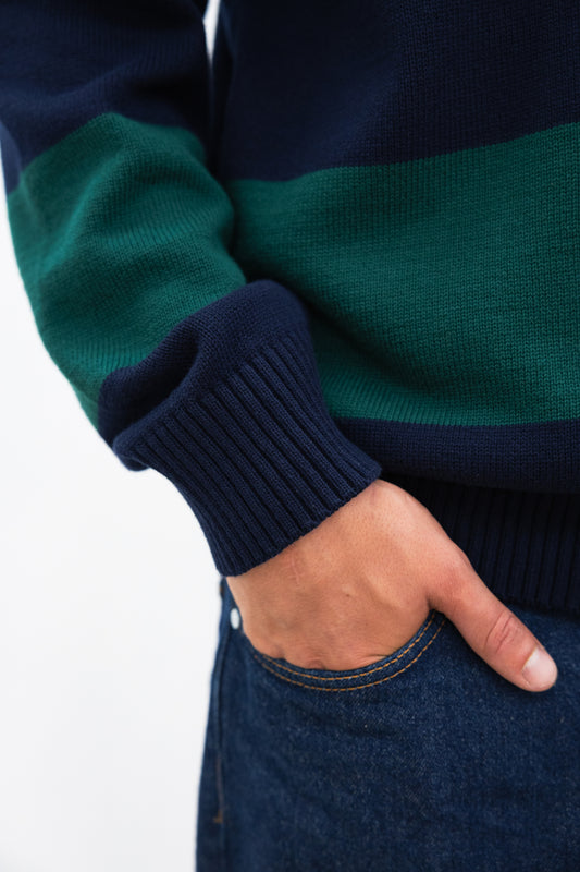 PRÉCOMMANDE - Polo Manches longues COTI Stripes Navy Forest