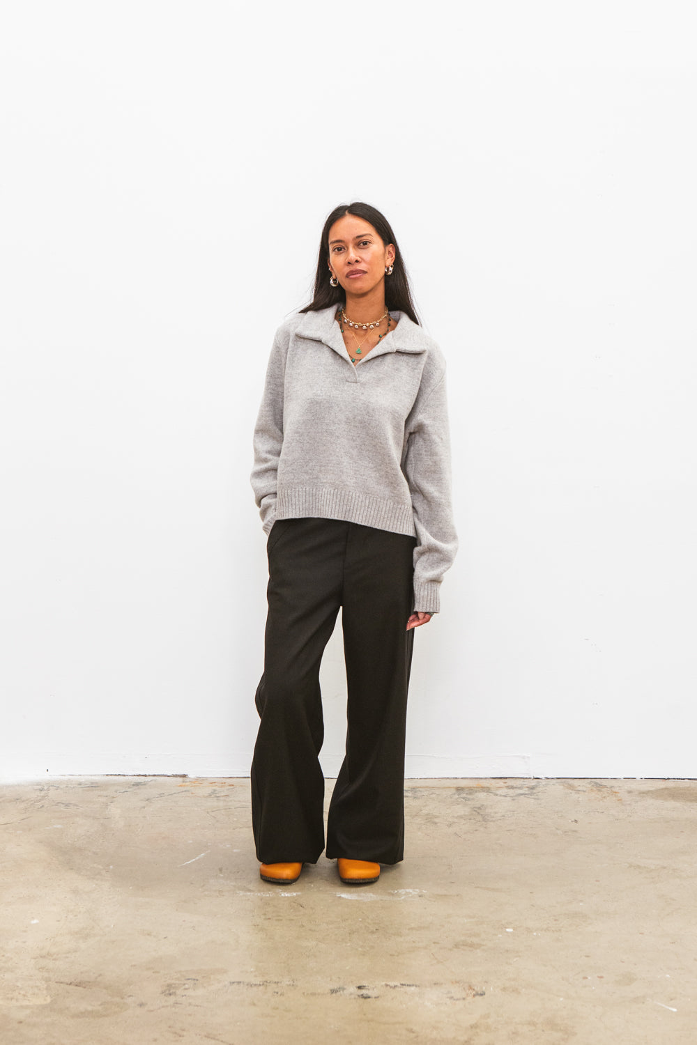 Polo FUJI gris clair pour femme en laine mérinos CABANE
