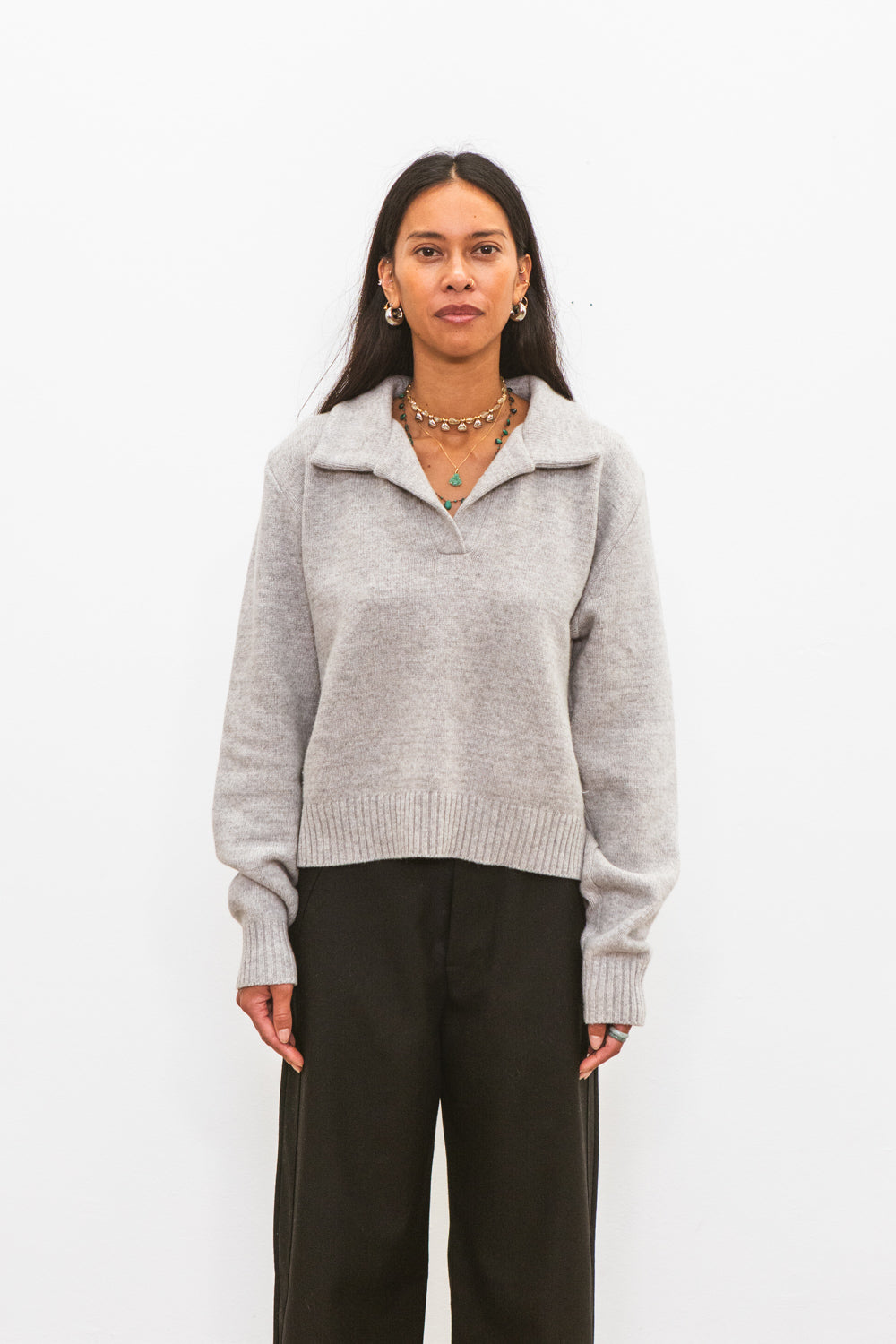 Polo FUJI gris clair pour femme en laine mérinos CABANE