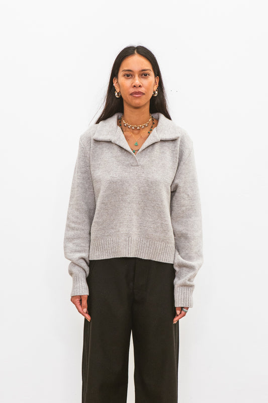 Polo FUJI gris clair pour femme en laine mérinos CABANE