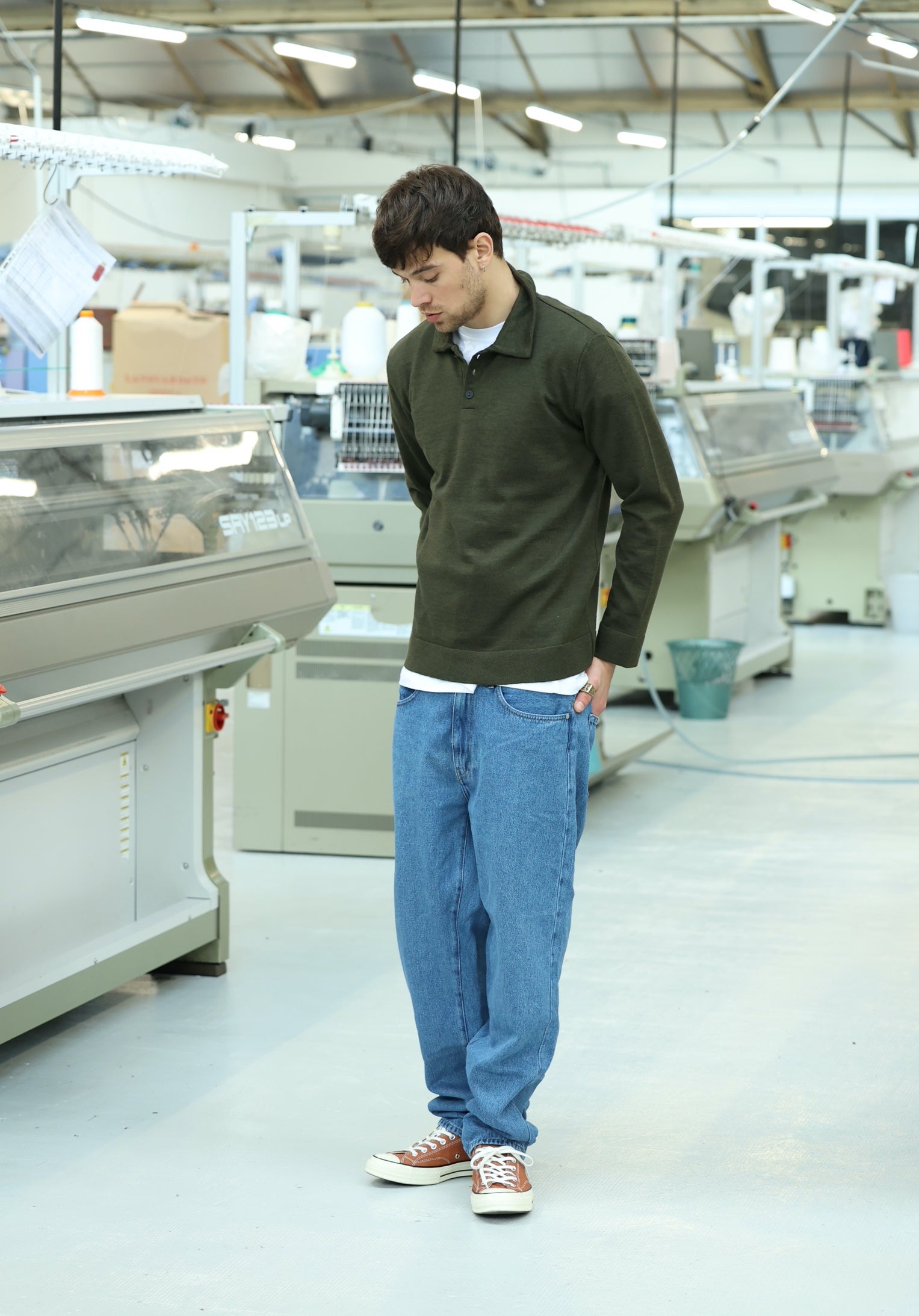 Polo LAGO en laine merinos extrafine kaki