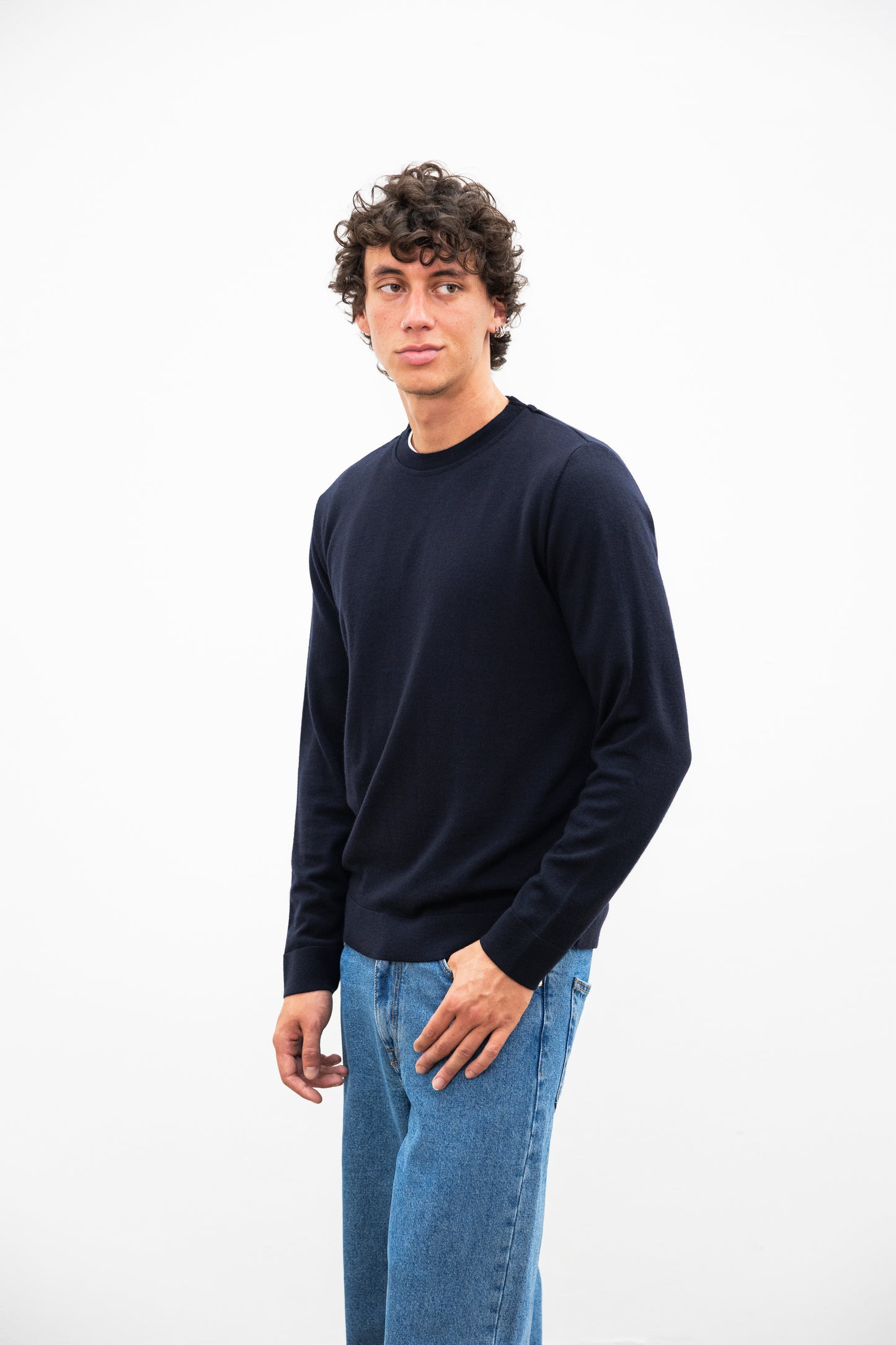 Pull col rond fin MERET bleu marine