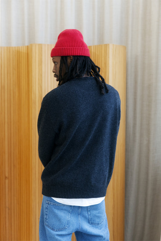 Pull à col rond NORD gris anthracite en laine et coton made in France