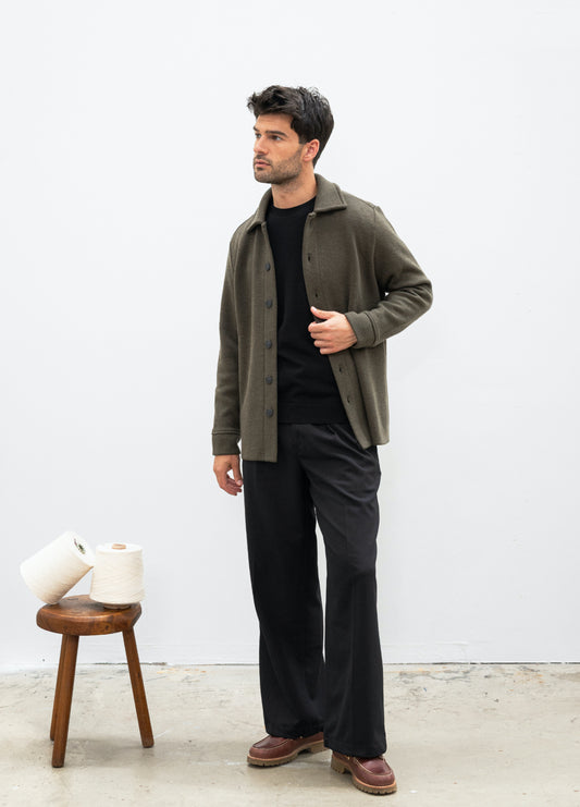 Sur-chemise Muselle kaki à boutons haut de gamme