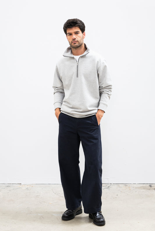 Sweat camionneur gris clair zippé made in France à manches longues