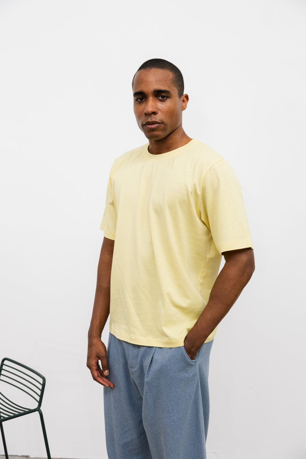 tee shirt jaune pastel en coton fabriqué en France tissu Italien de luxe