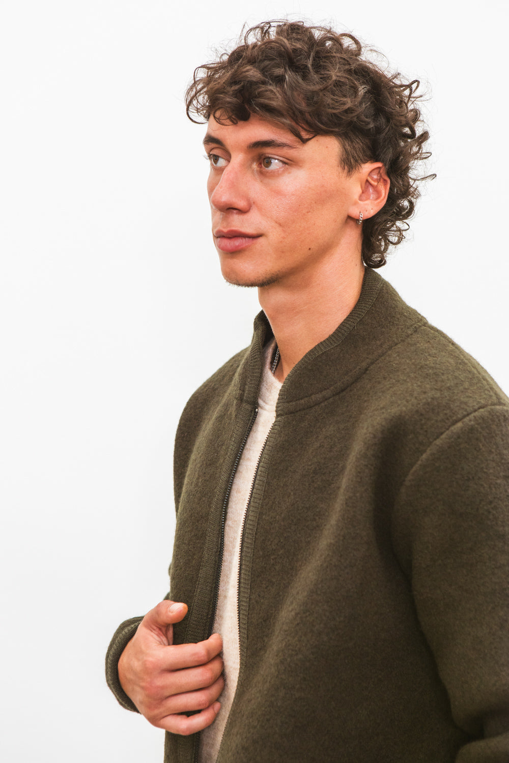 Veste TANA kaki pour homme en laine bouillie, fabriquée en France