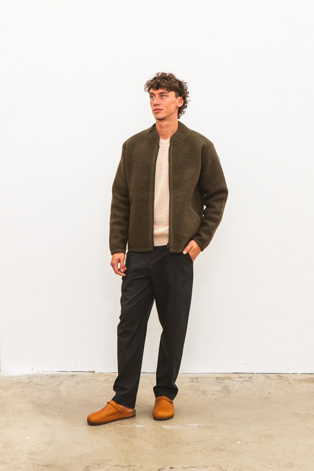 Veste TANA kaki pour homme en laine bouillie, fabriquée en France