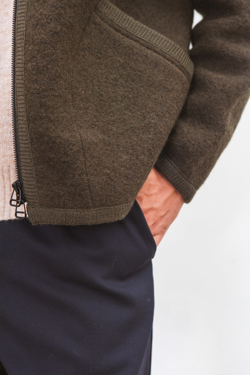 Veste TANA kaki pour homme en laine bouillie, fabriquée en France