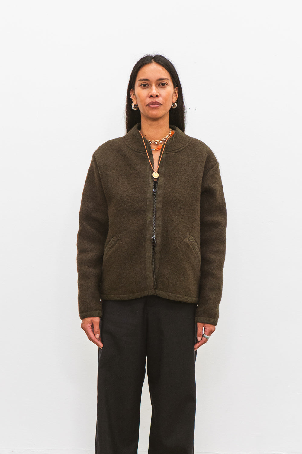 Veste TANA kaki pour femme en laine bouillie CABANE