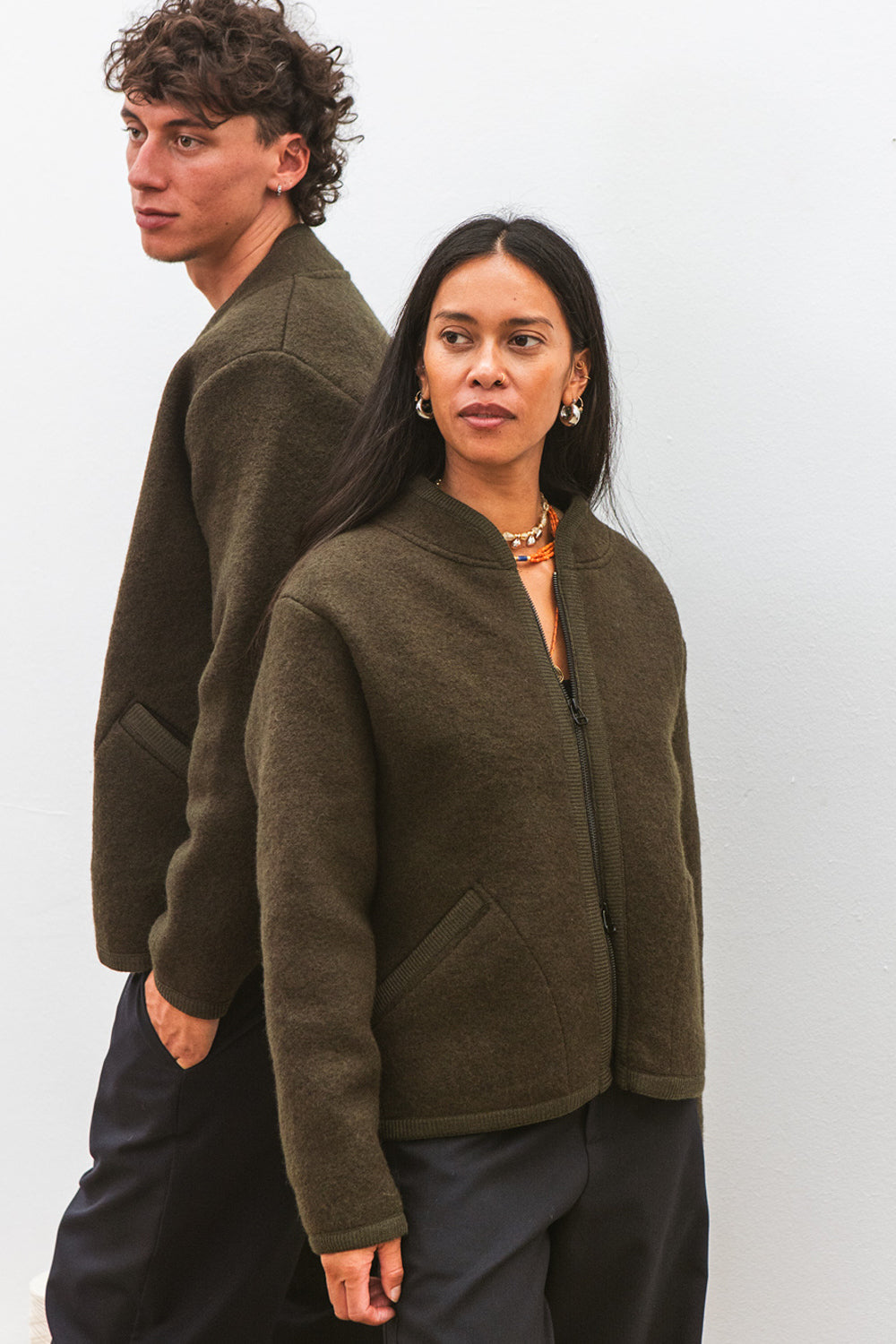 Veste TANA kaki pour femme en laine bouillie CABANE