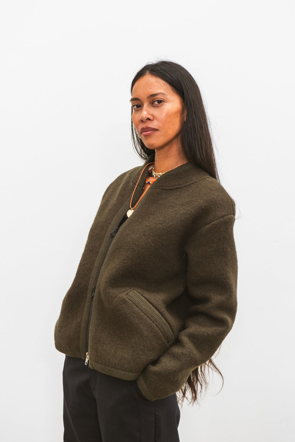 Veste TANA kaki pour femme en laine bouillie CABANE