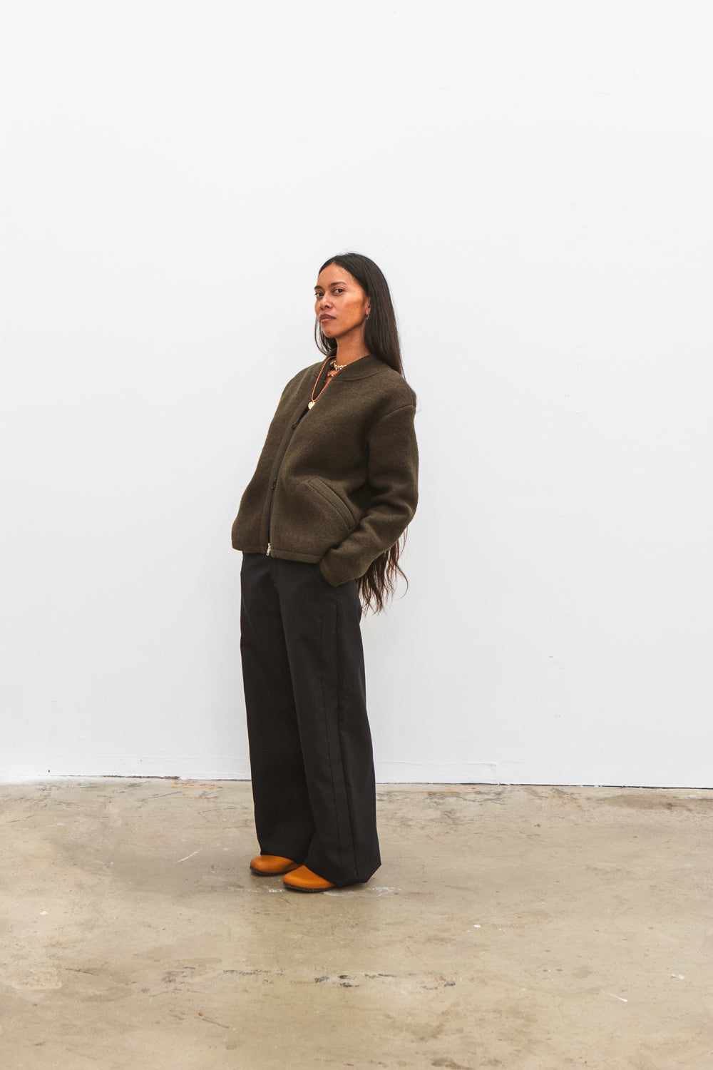 Veste TANA kaki pour femme en laine bouillie CABANE