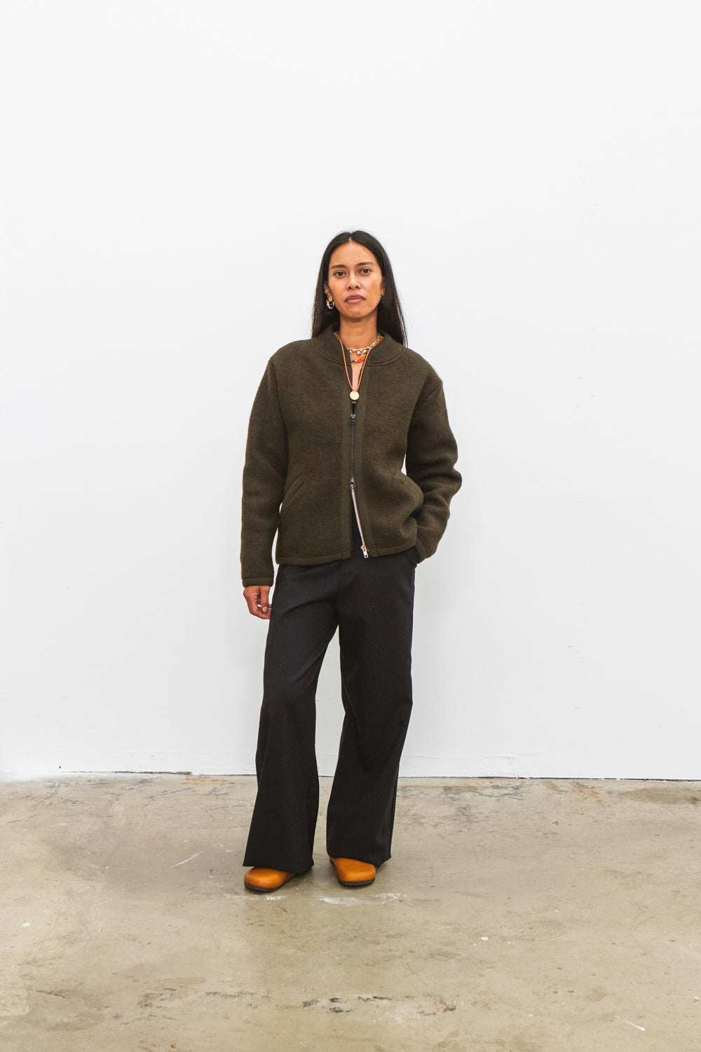 Veste TANA kaki pour femme en laine bouillie CABANE