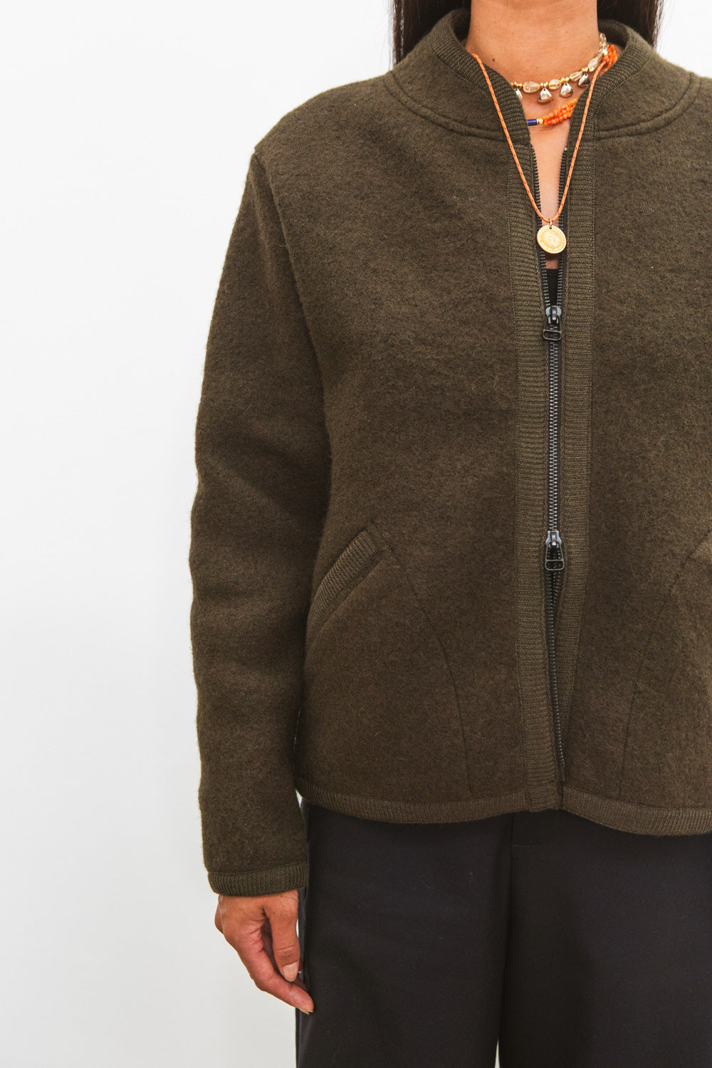 Veste TANA kaki pour femme en laine bouillie CABANE