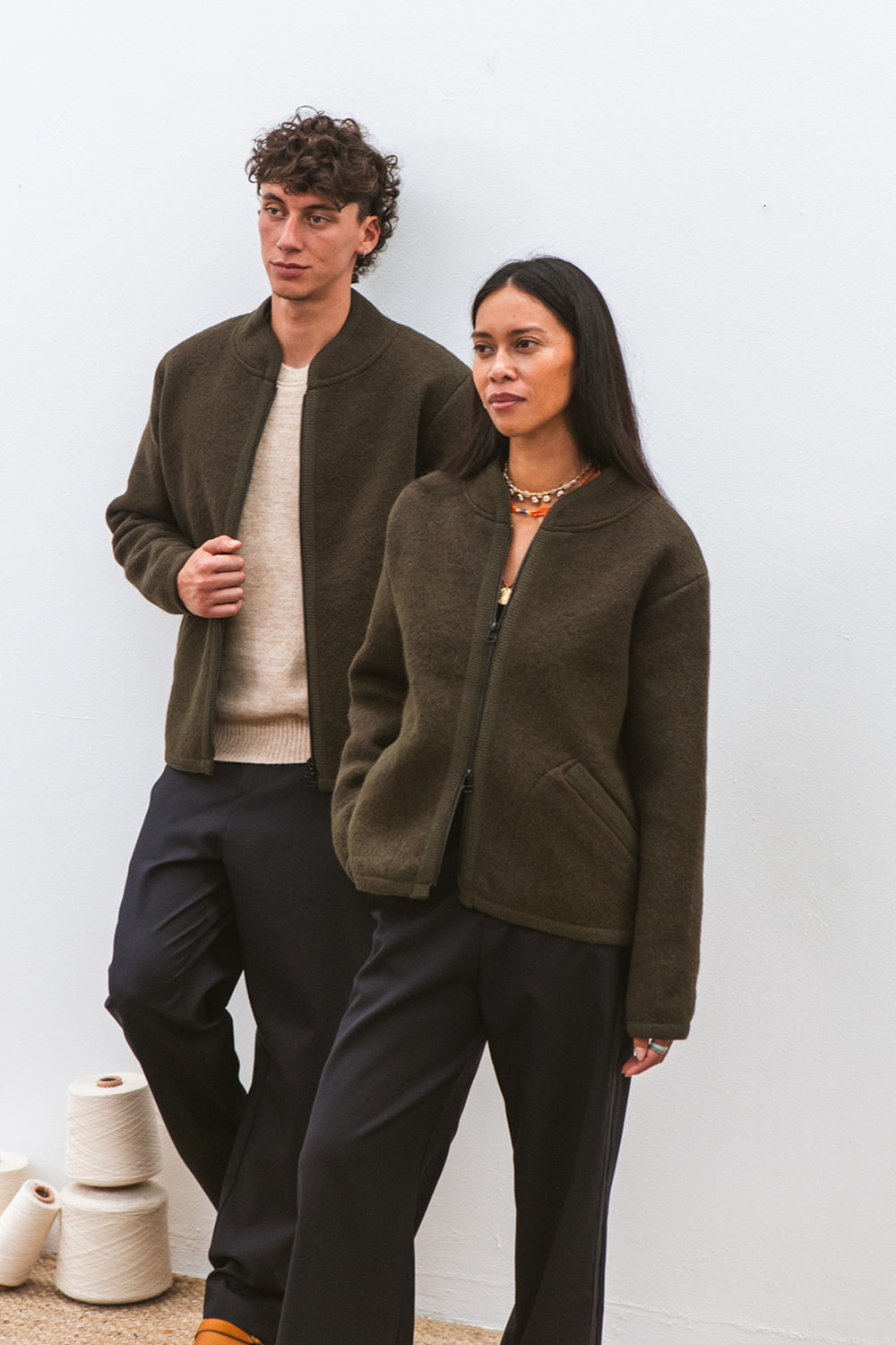 Veste TANA kaki pour femme en laine bouillie CABANE