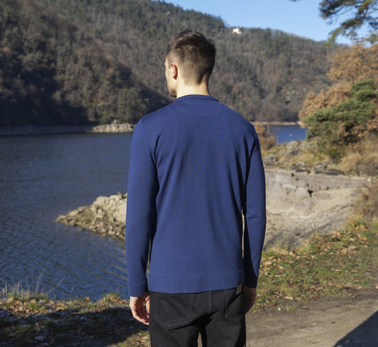 Pull modèle Cadet couleur Ocean en laine extrafine fabriqué en France 